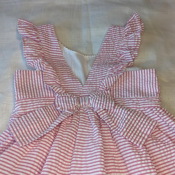 Rare Editions Girls Pink White Seersucker‎ Dress With White Lace Applique - Picture 4 of 10